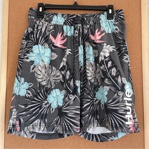 Hurley Dark Grey Essential Hibiscus Volley Boardshort size Medium 7.5” Inseam